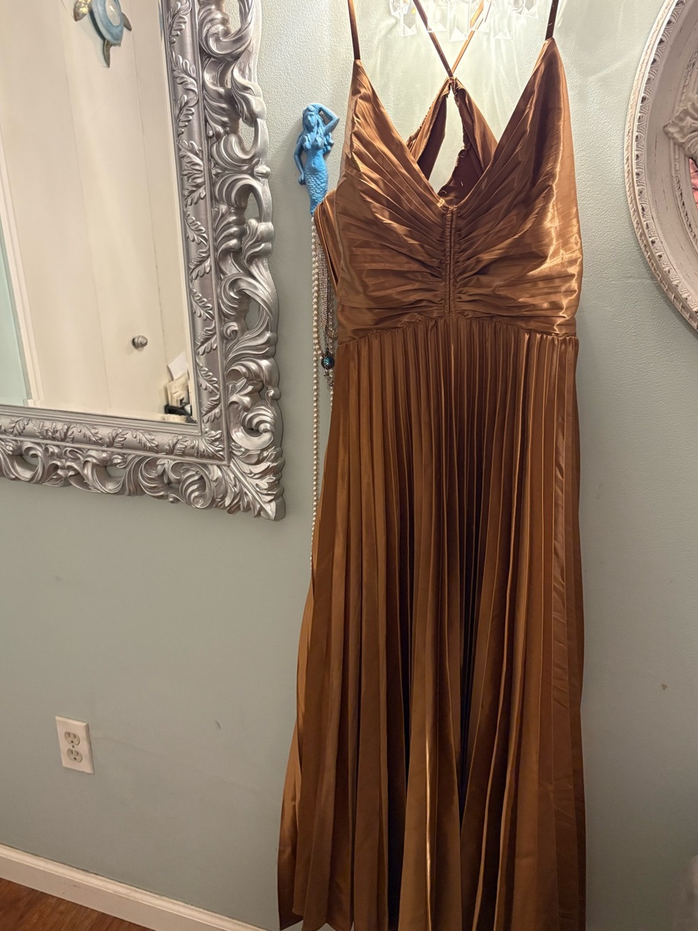 Elegant Pleated Satin Maxi Dress in Bronze